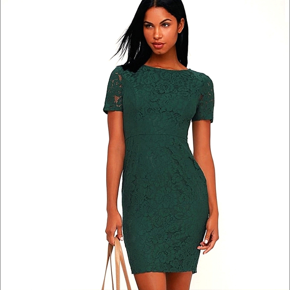 Lulu's Polished to Perfection forest green lace dress size small NWT